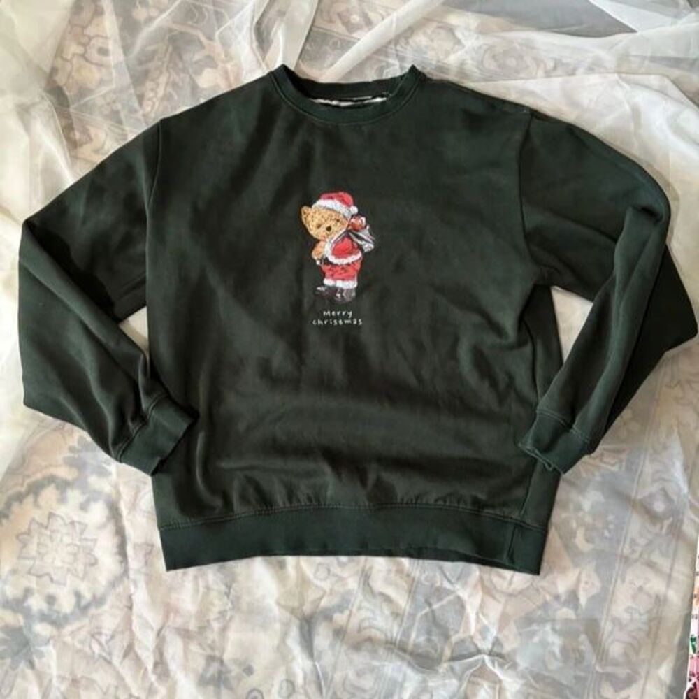 Denim & Flower Ricky Singh XL Green Christmas Teddy Bear Graphic Sweatshirt